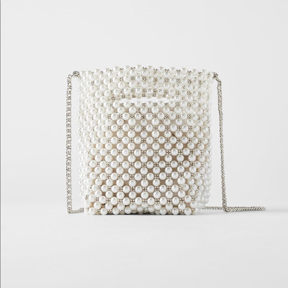 Zara pearl beaded bucket bag